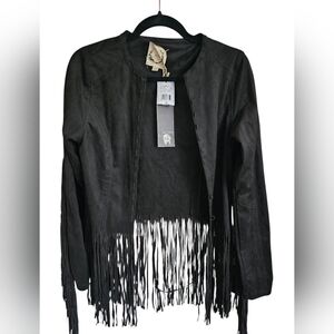 Chic Black Fringe Utility Jacket
